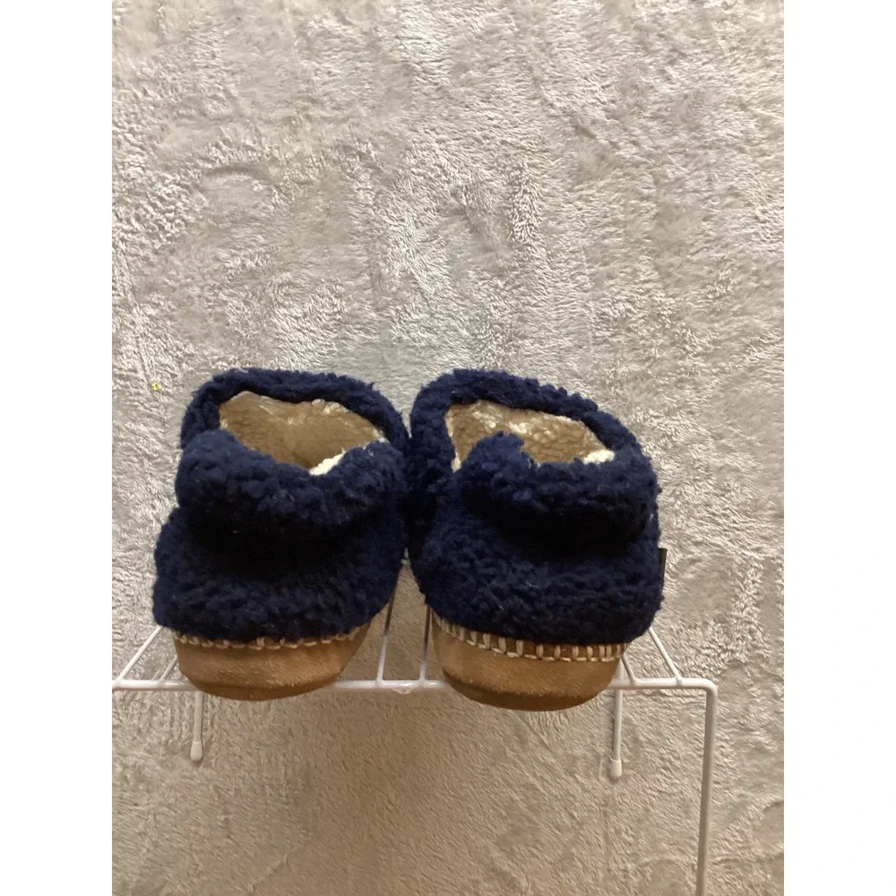 LL Bean‎ Kids Navy Blue Sherpa Lined Moccasin Slippers Size 1-2